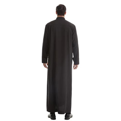 IWEMEK Muslim Thobe for Men Kaftan Thobe with Pockets Middle East Saudi Arabic Robe Ramadan Caftan Dubai Islamic Abaya Dress - color: Black, size: Small