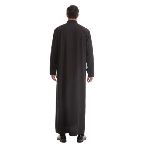 IWEMEK Muslim Thobe for Men Kaftan Thobe with Pockets Middle East Saudi Arabic Robe Ramadan Caftan Dubai Islamic Abaya Dress - color: Black, size: XX-Large
