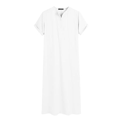 Muslim Thobe for Men Islamic Robe Kaftan Long Sleeve Jubba Arabic Gown Cotton Linen Loose Fit Ramadan A20 - color: White, size: X-Large