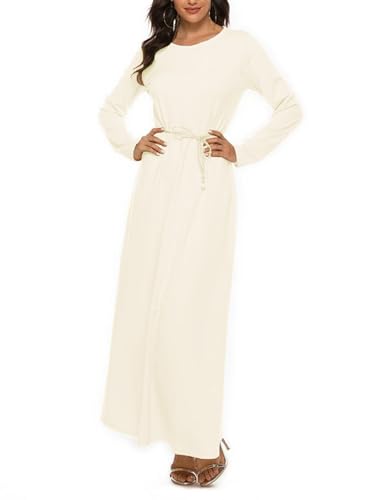 Womens Muslim Abayas Maxi Dress One Piece Long Sleeve Islamic Prayer Dresses Robe Arabian Kaftan - color: Nude, size: XX-Large-3X-Large