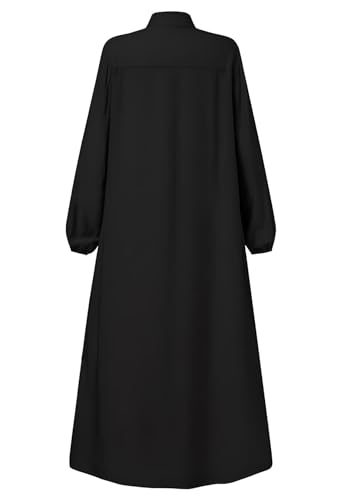 Womens Muslim Abaya Dress Front Zipper 2 Pockets Long Sleeve Prayer Islamic Clothes with Hijab Cap - color: Black, size: X-Large