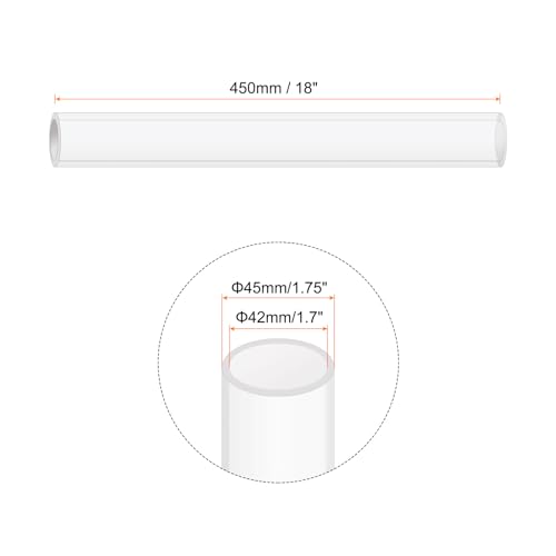 18" Clear Plastic Rigid Pipe 42mm ID x 45mm OD (1.7" ID x 1.75" OD) Acrylic Round Tubing, [for Plumbing, Hydraulics, Aquarium] - size: 1.7" x 1.75"