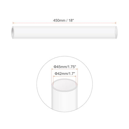 18" Clear Plastic Rigid Pipe 42mm ID x 45mm OD (1.7" ID x 1.75" OD) Acrylic Round Tubing, [for Plumbing, Hydraulics, Aquarium] - size: 1.7" x 1.75"