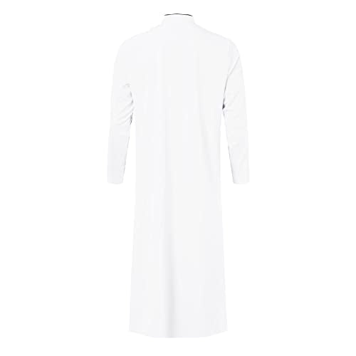 Men’s Thobe Muslim Islamic Robe Kaftan Long Sleeve Jubba Arabic Gown Ramadan Eid Prayer Ethnic Dress A9 - color: White, size: Small