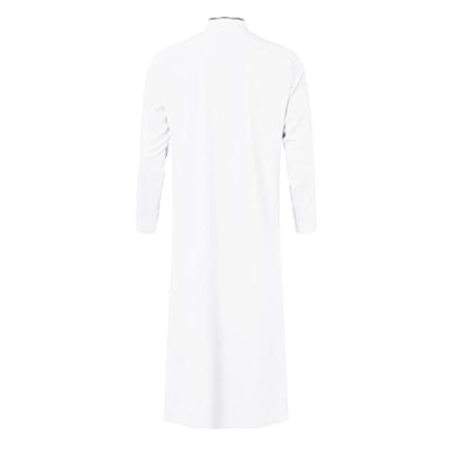 Men’s Thobe Muslim Islamic Robe Kaftan Long Sleeve Jubba Arabic Gown Ramadan Eid Prayer Ethnic Dress A9 - color: White, size: Small