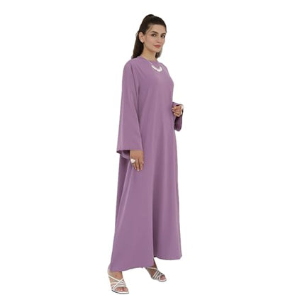 Women Abaya Dress with Belt Muslim Bell Sleeve Robe Islamic Prayer Jilbab | with Belt, A-line Skirt, Bell Sleeve - color: Dark Purple, size: Medium