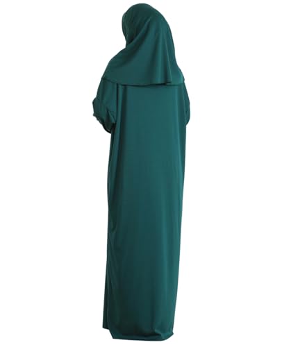 Women Prayer Clothes with Hijab Muslim Outfits Long Robe Abaya Turkish Islamic Dresses Dubai Kaftan with Rosary - color: Emerald