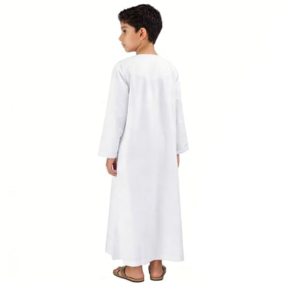 Boys Abaya Kaftan White Kids Thobe Muslim Prayer Clothes Dress Long Sleeve Kids Robe Thobe