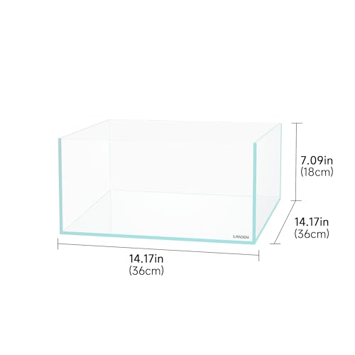 Rimless Shallow Aquarium Tank, 6 Gallon Low Iron Ultra-Clear Glass Square Fish Tank, Professional Desktop Paludarium for Turtles, Plants, and Aquascaping 17.7" L × 17.7" W × 11" H.