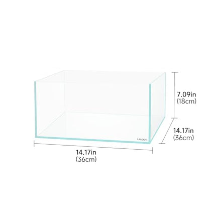 Rimless Shallow Aquarium Tank, 6 Gallon Low Iron Ultra-Clear Glass Square Fish Tank, Professional Desktop Paludarium for Turtles, Plants, and Aquascaping 17.7" L × 17.7" W × 11" H.