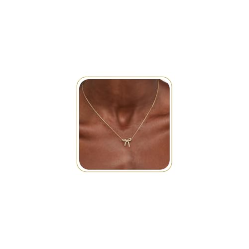 Risamil Necklace for Women Trendy Stuff, Dainty Bow Necklace 14K Gold Plated Cute Choker Small Pendant Charm Necklaces Personalized Jewelry Gifts - color: bow necklace-4