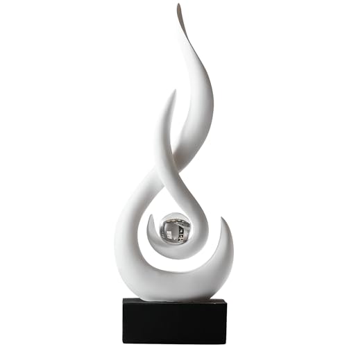 AWNR Abstract White Sculpture Decor: Flame Statue with Glass Ball Resin Art Figurines Unique Centerpiece Table Decorations Modern Home Decor Living Room TV Stand Coffee Table Office Decor - color: White Statue