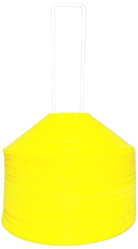 BlueDot Trading High Visibility Disc Cones - 100-Pack Lightweight Plastic Sports Cones for Agility Training, Soccer, Football, Speed Drills, Field Markers for Adults & Kids, Yellow