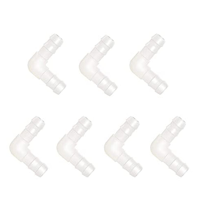 Quickun 3/16" Hose Barb 90 Degree Elbow L Fitting, Plastic 2 Way Equal Barbed Joint Splicer Mender Union Adapter Hose Fitting (Pack of 7) - size: 3/16" (7Pcs)