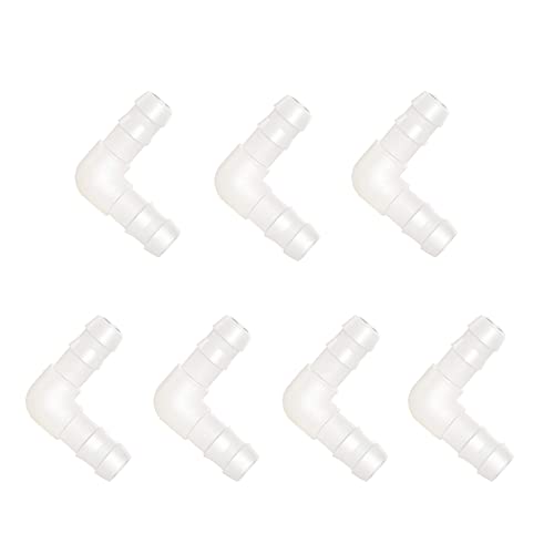 Quickun 3/16" Hose Barb 90 Degree Elbow L Fitting, Plastic 2 Way Equal Barbed Joint Splicer Mender Union Adapter Hose Fitting (Pack of 7) - size: 3/16" (7Pcs)