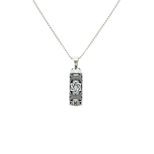Made in Israel 14K Gold Plated Mezuzah Pendent With Scroll Klaff Hashem Star Of David Necklace Jewelry Jewish Israel Blessing - color: Silver