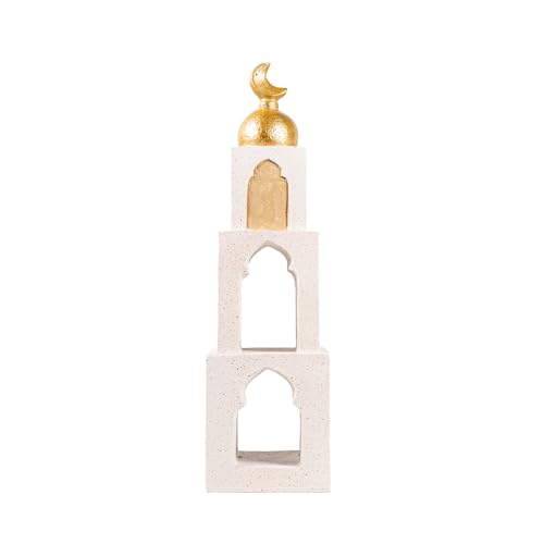 Decorative Mosque Tower with Gold Dome, Hand Painted,White and Gold - color: Mosque Tower Dome Statue