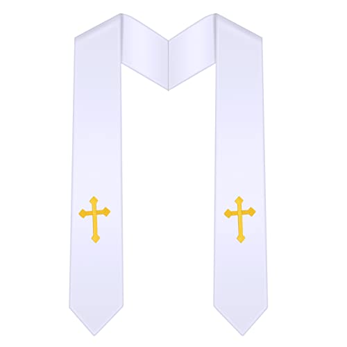 Tarpop Embroidery Clergy Stole Church Pastor Wedding White Traditional Choir Stole with Embroidery Cross for Men Wedding Officiant Priest Robe Accessories