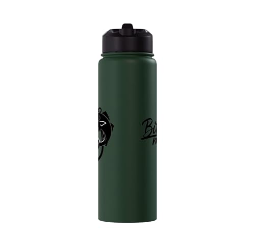 Bite Me Fishing Hook Funny Angler Fish Graphic Stainless Steel Insulated Water Bottle - color: Dark Green