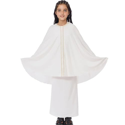 Lenmipot Kids Jilbab 2pcs Abaya Girls Muslim Prayer Dress Kids Eid Full Cover Abaya Dress Set Islamic Prayer Jilbab for Girl - color: Whitea, size: 7-8 Years