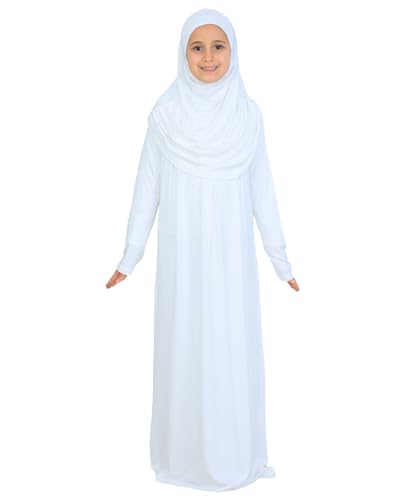 Prien Kids Muslim Prayer Dress With Hijab & Pouch, Soft Viscose Abaya For Girls, Islamic Clothes, Robe For Eid, Ramadan - color: Cream