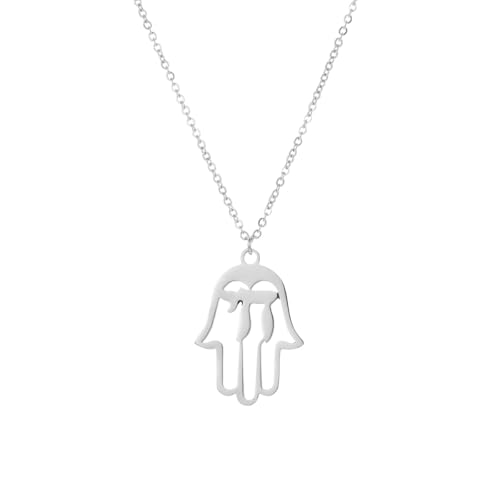 Stainless Steel Jewish Jewelry - Star of David/Hamsa Hand/Menorah/Israel Map Pendant – Israel Necklace for Women & Men - Religious Gifts for Hanukkah, Bar Mitzvah include a Gift Box - color: Silver-Hamsa Necklace