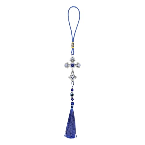 LUCKBOOSTIUM Evil Eye & Cross Charm Hanging Ornament, Protective Keychain - color: Cross With Tassel