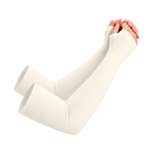 netdraw Unisex Bamboo Viscose Arm Sleeves with Thumb Hole - color: Beige, size: Large-X-Large