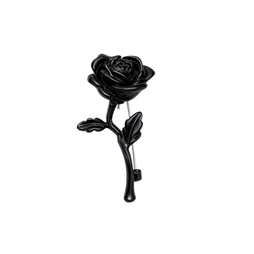 Rose Flower Brooch Pin for Women Men Dainty Floral Lapel Pins for Jacket Scarf Dress Clothes Hat Accessories Wedding Party Fashion Jewelry - color: Black