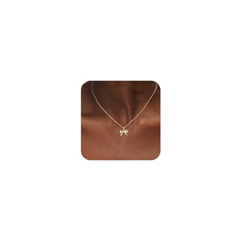Risamil 여성용 골드 목걸이 - 리본 목걸이 14K 앙증맞은 골드 목걸이 귀엽고 작은 나비 펜던트 초커 체인 목걸이 트렌디 목걸이 여성용 골드 주얼리 선물 - color: 리본 목걸이-6