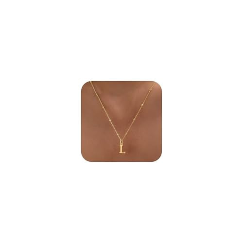 Initial Necklaces for Women Dainty 14k Gold Plated A-Z Letter Pendant Name Necklaces Cute Charm Choker Fashion Accessories Non Tarnish Trendy Jewelry Gift - color: Gold, style: L