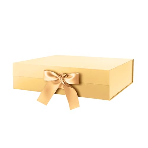 HAPPY POTATO Large Gold Gift Box with Lid and Ribbon 13.5x9x4.1 Inches - color: Gold-Ribbon-13.5x9x4.1 Inches-Pack of 1
