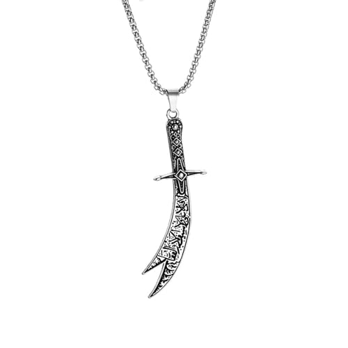 WETMT Sword Necklace for Men Women Gold Knife Zulfiqar Pendant Necklace Unique Silver Sword Allah Necklace Trendy Muslim Elegant Jewelry Accessories - color: black