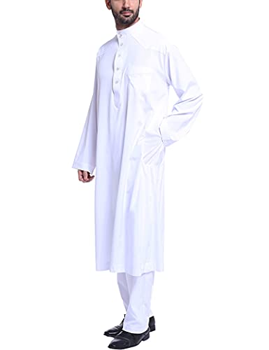 Muslim Jubba Thobe for Men,Fashion Muslim Kaftan Robes,Men Casual Buttons Long Sleeve Round Neck Jubba Thobe - size: Medium