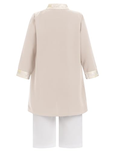 IWEMEK 2PCS Baby 1st Ramadan Outfit Muslim Clothes for Baby Boys Thobe Eid Robe Pants Set Toddler Kaftan Islamic Prayer Abaya - color: Apricot + White, size: 6-12 Months