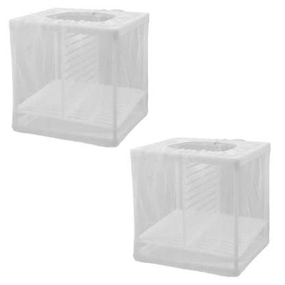 MY MIRONEY 2PCS 6.3" x 5.51" x 5.91" White Fish Tank Breeder, with Divider | Nylon Fish Incubator Mesh Box Aquarium Fish Fry Hatchery Breeder with Suction Cups - style: 6.3" x 5.51" x 5.91"; White; with Divider