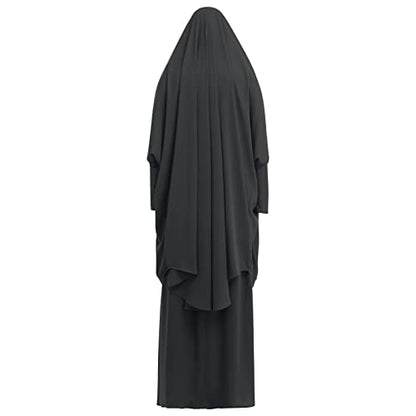 Prayer Clothes for Muslim Women Islamic Abaya Suit Maxi Skirt + Khimar Hijab 2pcss Burka Jilbab Kaftan - color: Black