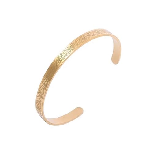 Ayatul Kursi Cuff for Women Men, Stainless Steel Muslim Quran Allah Gold Bangles Arabic Calligraphy Bracelet Islam Eid Islamic Jewelry Gifts - color: Gold