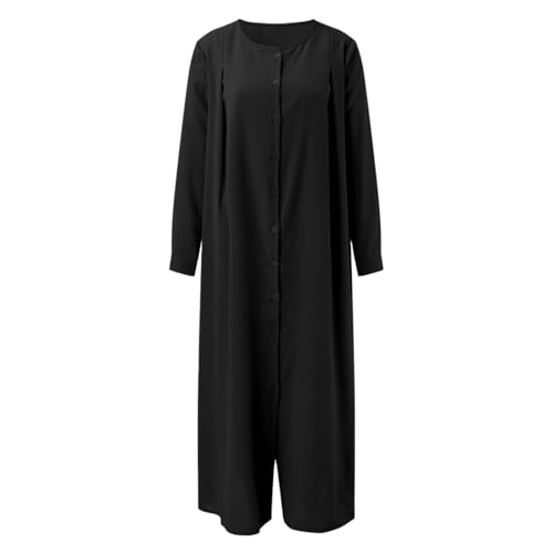 Muslim Dresses for Women Long Sleeve Muslim Prayer Dress Loose Button Down Tunic Flowy Maxi Dress Summer Clothes - color: Black, size: 3X-Large