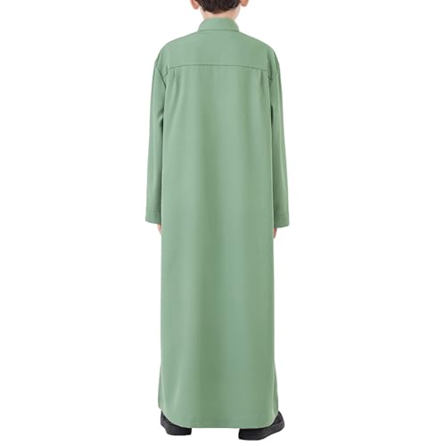 Boys Muslim Abaya Thobe Long Sleeve Cotton Islamic Prayer Kaftan Clothes Teen Kids Ramadan Plain Soft Festive Thobe - color: Green, size: 7-8 Years