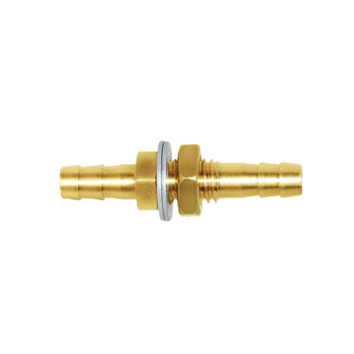 Joywayus 5 Pack 3/16" Hose Barb Thru-Bulk Head Hex Union Brass Fitting | With Flat Washer Gasket, For Water/Fuel/Air, Hose Connection, Leak-Proof Barb Connector - size: 3/16×3/16, style: 5PCS