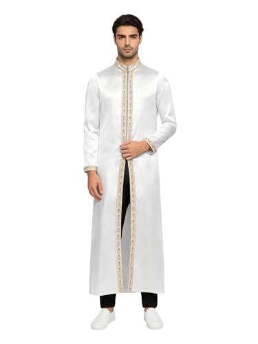 Jhaoyu Men Abaya Dress Kaftan Thobe Muslim Gown Maxi-muslim Shirt Dubai Robes Prayer Robe - color: White, size: X-Large