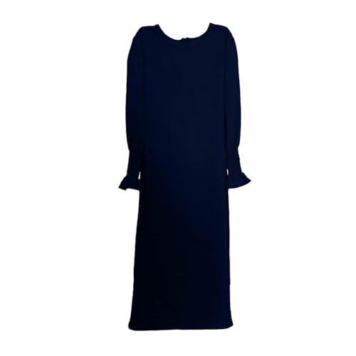 2026 Kids Toddler Girls Muslim Abaya Prayer Dress Middle Long Sleeve Arabian Dubai Robe Ramadan Clothes No headscarf - color: Dark Blue, size: 9-10 Years