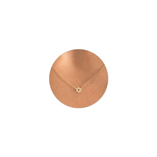 VRIUA Gold Necklace for Women, 14K Gold Plated Dainty Charm Necklace - color: Star of David