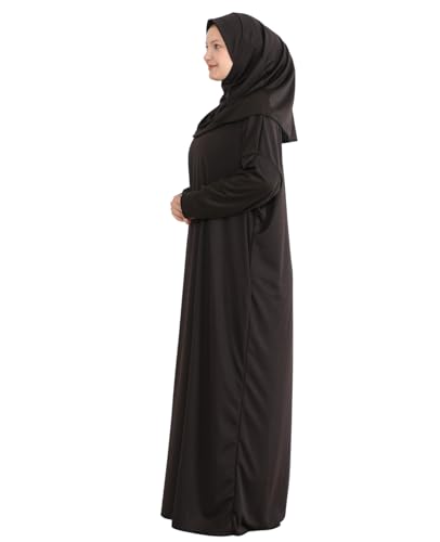 Women Prayer Clothes with Hijab Muslim Outfits Long Robe Abaya Turkish Islamic Dresses Dubai Kaftan with Rosary - color: Brown