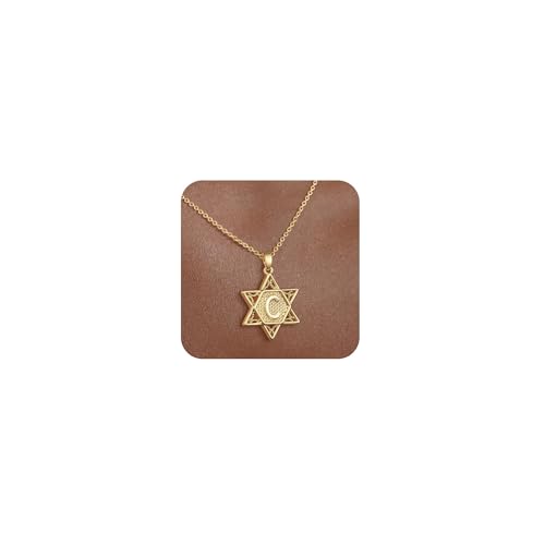 여성용 골드 이니셜 목걸이 앙증맞은 펜던트 글자 목걸이 14K 금 도금 다윗의 유대인 별 종교 주얼리 맞춤형 선물 변색 방지 방수 41.9-47.5cm - style: 이니셜 C
