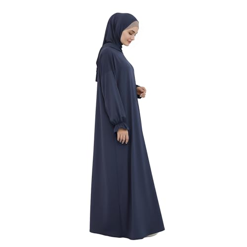 Abaya Muslim Women Hooded Dress Loose Sleeve Loose Maxi Modest Islamic Clothing Prayer Dress Kaftan - color: Navy