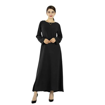 Women Abaya Muslim Dress Long Sleeve Modest Prayer Maxi Kaftan Islamic Clothes with Pockets - color: Black, size: Large