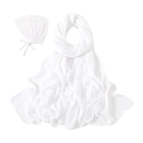 Modal Cotton Hijab Scarf for Women with Undercap Set - color: White