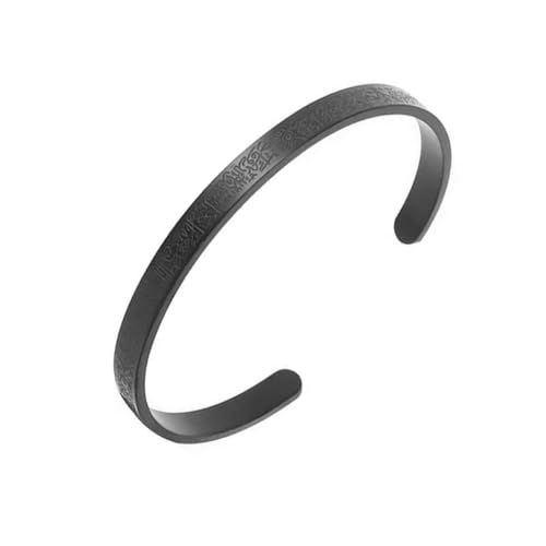 Ayatul Kursi Cuff for Women Men, Stainless Steel Muslim Quran Allah Gold Bangles Arabic Calligraphy Bracelet Islam Eid Islamic Jewelry Gifts - color: Black